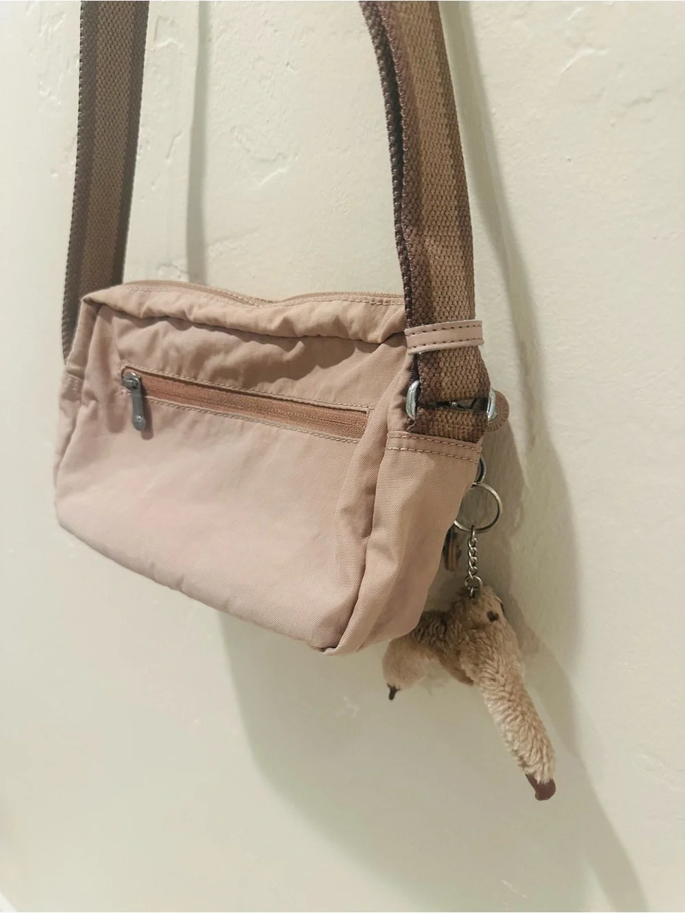 Genuine Kipling Albena Small Crossbody Bag - Dusty Taupe w/ keychain attached - Picture 6 of 9